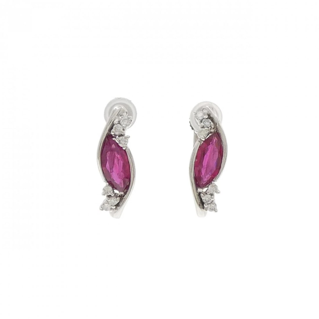 PT900 K14WG RUBY EARRINGS: PT900 K14WG Ruby Earrings Brand: Unbranded Type: Earrings Material: Platinum 900 K14 White Gold, Main Stone/Creation ruby Color: platinum Size: HxW: 18.4mmx6.1mm Accessories: None Accessories