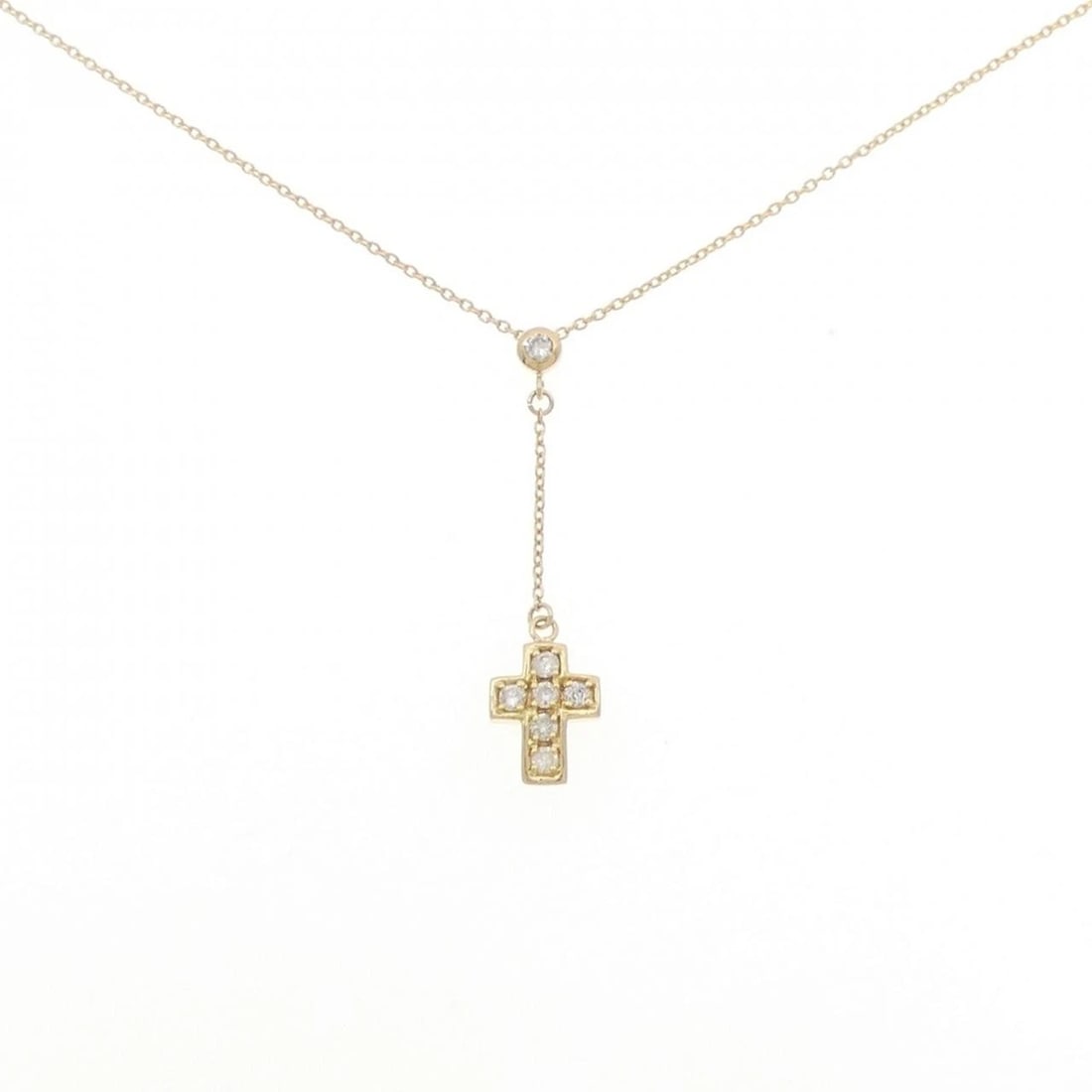 K18YG CROSS DIAMOND NECKLACE: K18YG Cross Diamond Necklace Brand: Unbranded Type: Necklace Material: K18 Yellow Gold, Main Stone/Creation Natural Color: yellow gold Size: 40cm ActualSizePendant top H x W: 34.8mmx8.1mm