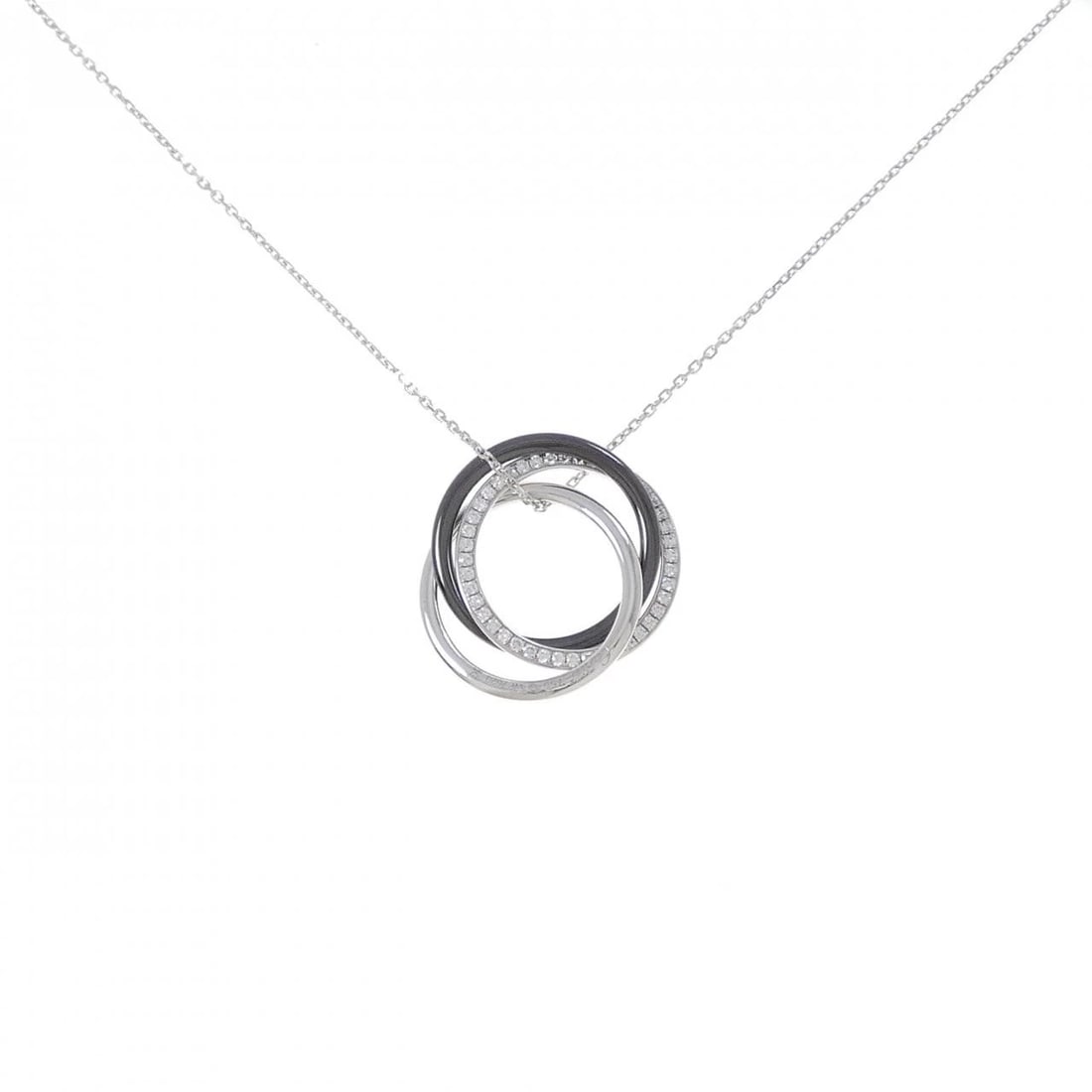 CARTIER TRINITY BLACK AND WHITE NECKLACE: Cartier Trinity Black and White Necklace Brand: Cartier Type: Necklace Material: 750 White Gold ceramic, Main Stone/Creation Natural Color: White Gold ceramic Size: 43 46cm,ActualSize Pendant