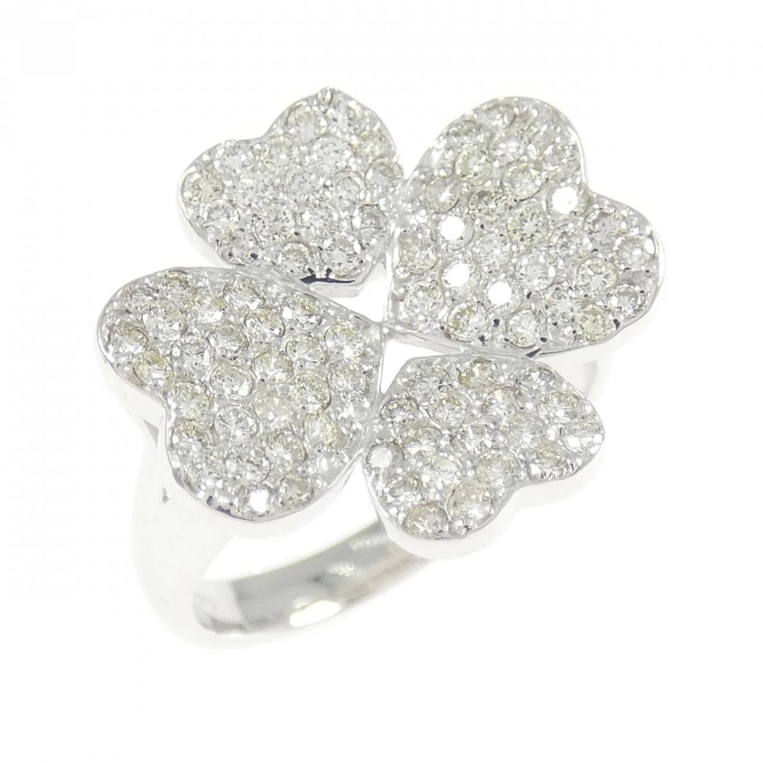 K18WG CLOVER DIAMOND RING: K18WG Clover Diamond Ring Brand: Unbranded Type: Ring Material: K18 White Gold, Main Stone/Creation Natural Color: white gold Size: 5.5-6US Accessories: None Accessories Notice: When