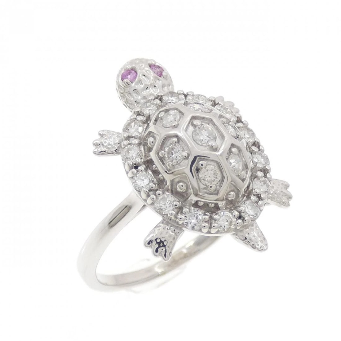 K18WG TURTLE SAPPHIRE RING: K18WG Turtle Sapphire Ring Brand: Unbranded Type: Ring Material: K18 White Gold, Main Stone/Creation sapphire Color: white gold Size: 6-6.5US Accessories: None Accessories Notice: When