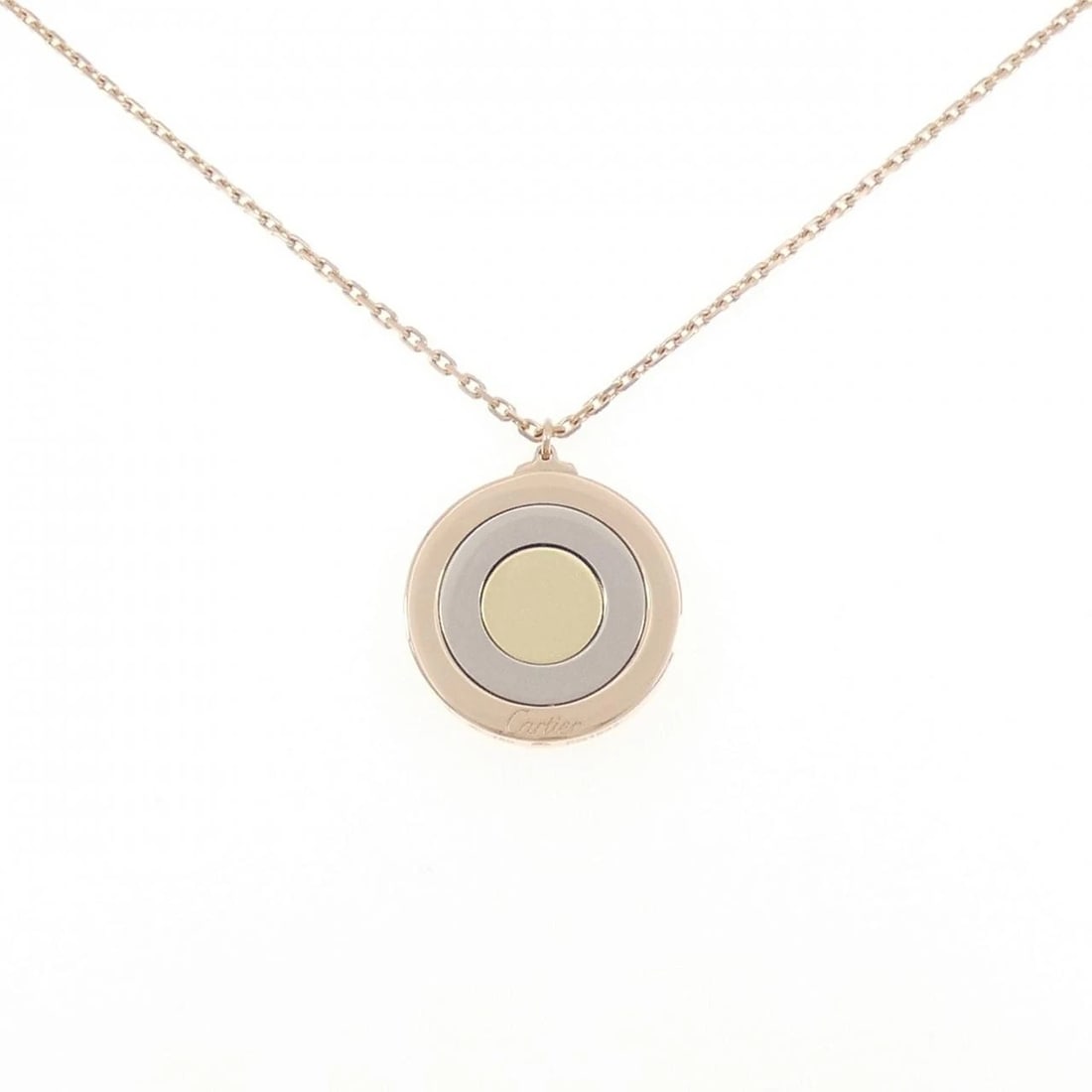 CARTIER 750 THREE COLOR NECKLACE: Cartier 750 Three Color Necklace Brand: Cartier Type: Necklace Material: 750 Yellow Gold 750 White Gold 750 Pink Gold, Color: none Size: 42cm,ActualSize Pendant top H x W: 24.5mmx21.9mm Chain