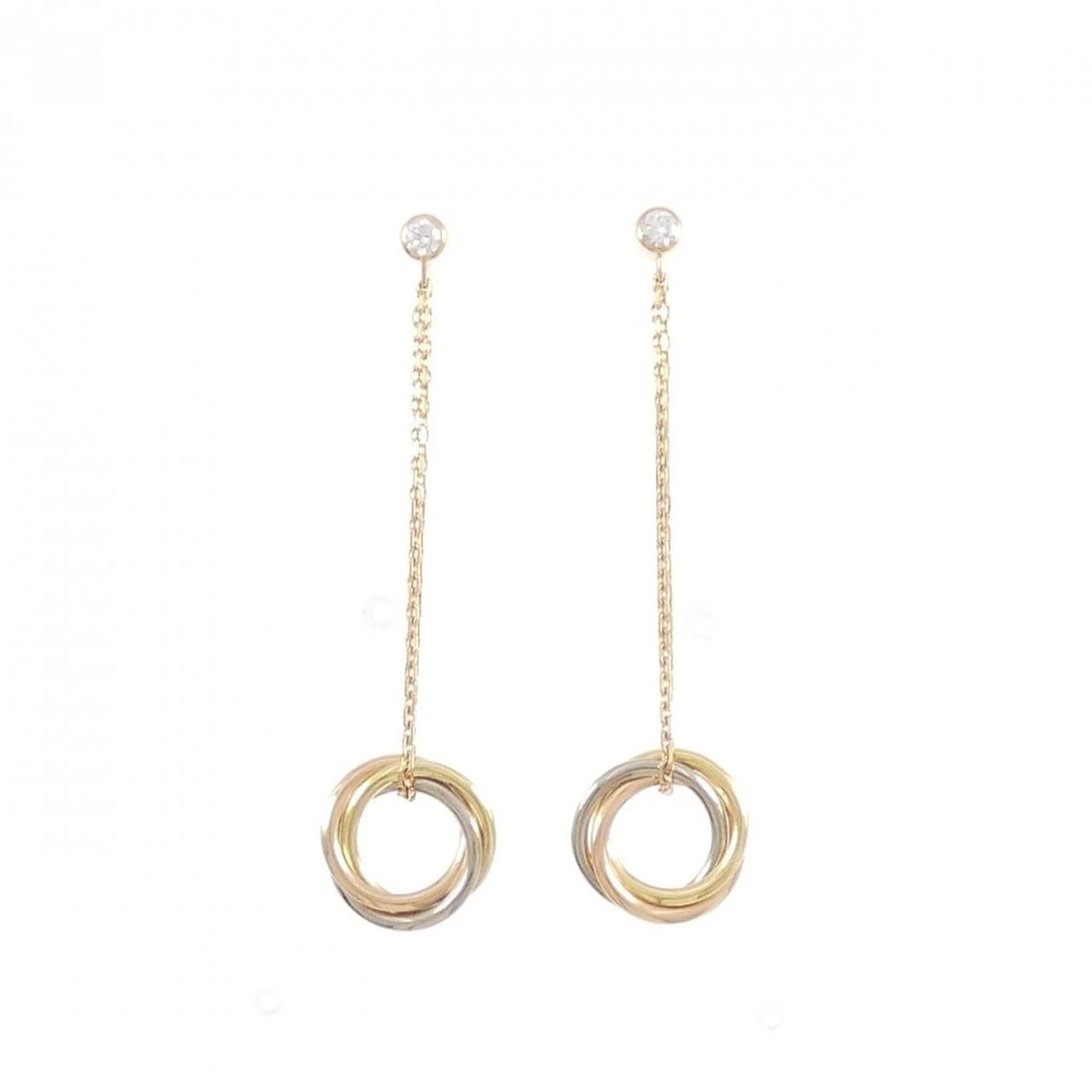 CARTIER TRINITY EARRINGS: Cartier Trinity Earrings Brand: Cartier Type: Earrings Material: 750 Yellow Gold 750 White Gold 750 Pink Gold, Main Stone/Creation Natural Color: none Size: ActualSize HxW: 43.4mmx10.2mm Accessor