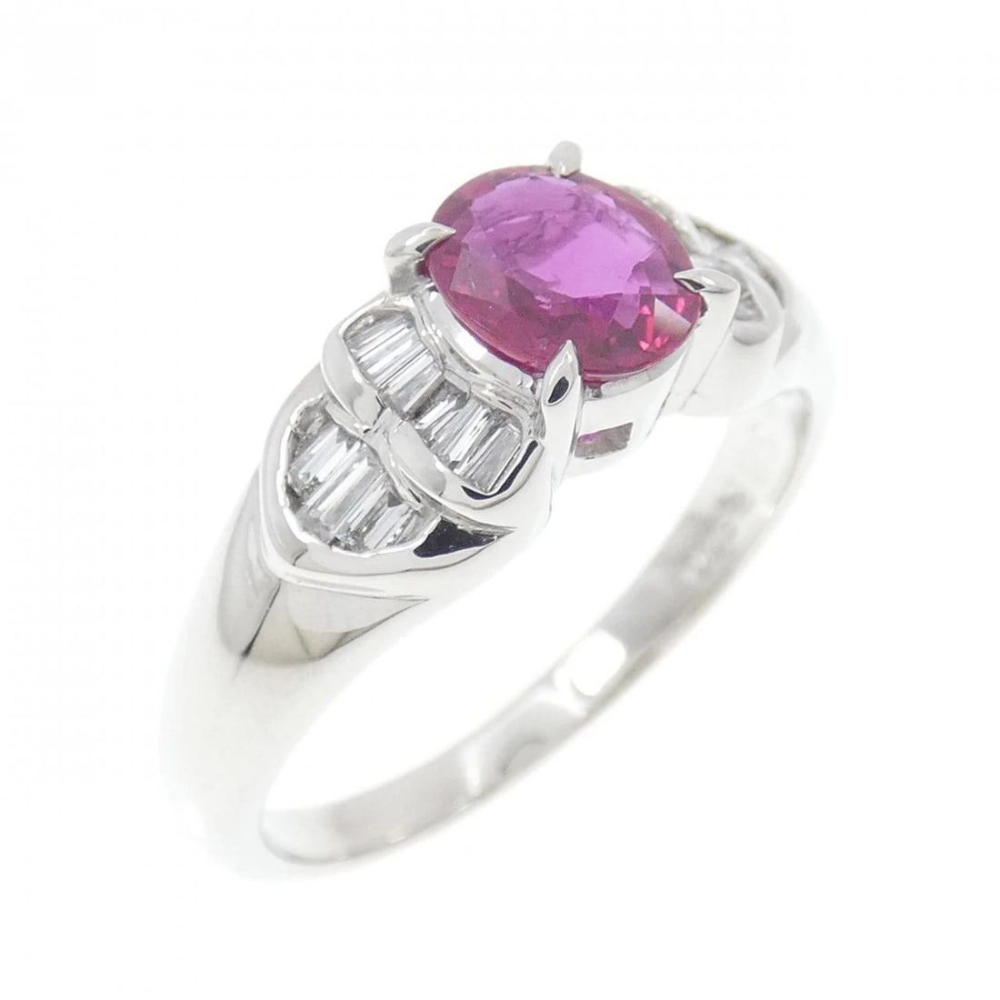 PT900 RUBY RING: PT900 Ruby Ring Brand: Unbranded Type: Ruby ring Material: Platinum 900, Main Stone/Creation ruby Color: platinum Size: 7.75US Accessories: None Accessories Notice: When purchasing pre-own