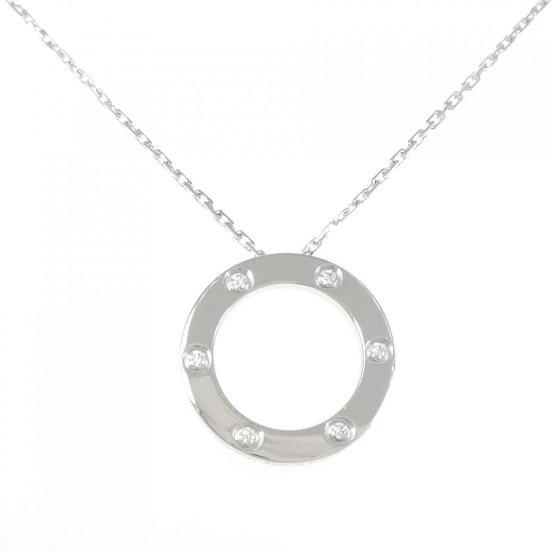 CARTIER LOVE NECKLACE FULL DIAMOND: Cartier Love Necklace Full Diamond Brand: Cartier Type: Necklace Material: 750 White Gold, Main Stone/Creation Natural Color: White Gold Size: 43cm,ActualSize Pendant top H x W: 23.1mmx23.2mm