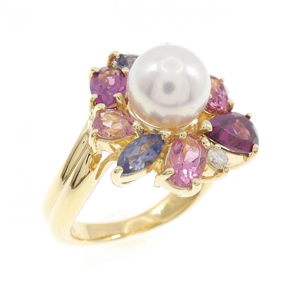 K18YG COLOR STONE RING: K18YG Color Stone Ring Brand: Unbranded Type: Ring Material: K18 Yellow Gold, Main Stone/Creation Akoya Pearl Side Stone Natural Color: Yellow Gold Size: 5 (US size) Accessories: None
