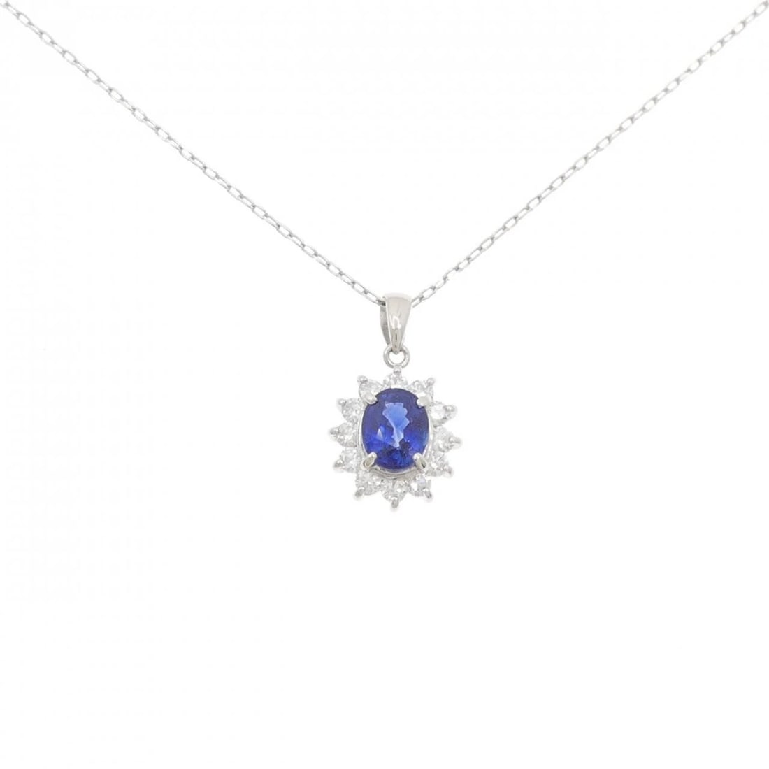 PT900 PT850 SAPPHIRE NECKLACE: PT900 PT850 Sapphire Necklace Brand: Unbranded Type: Necklace Material: Platinum 900 Platinum 850, Main Stone/Creation sapphire Color: platinum Size: 88cmActualSizePendant top H x W: