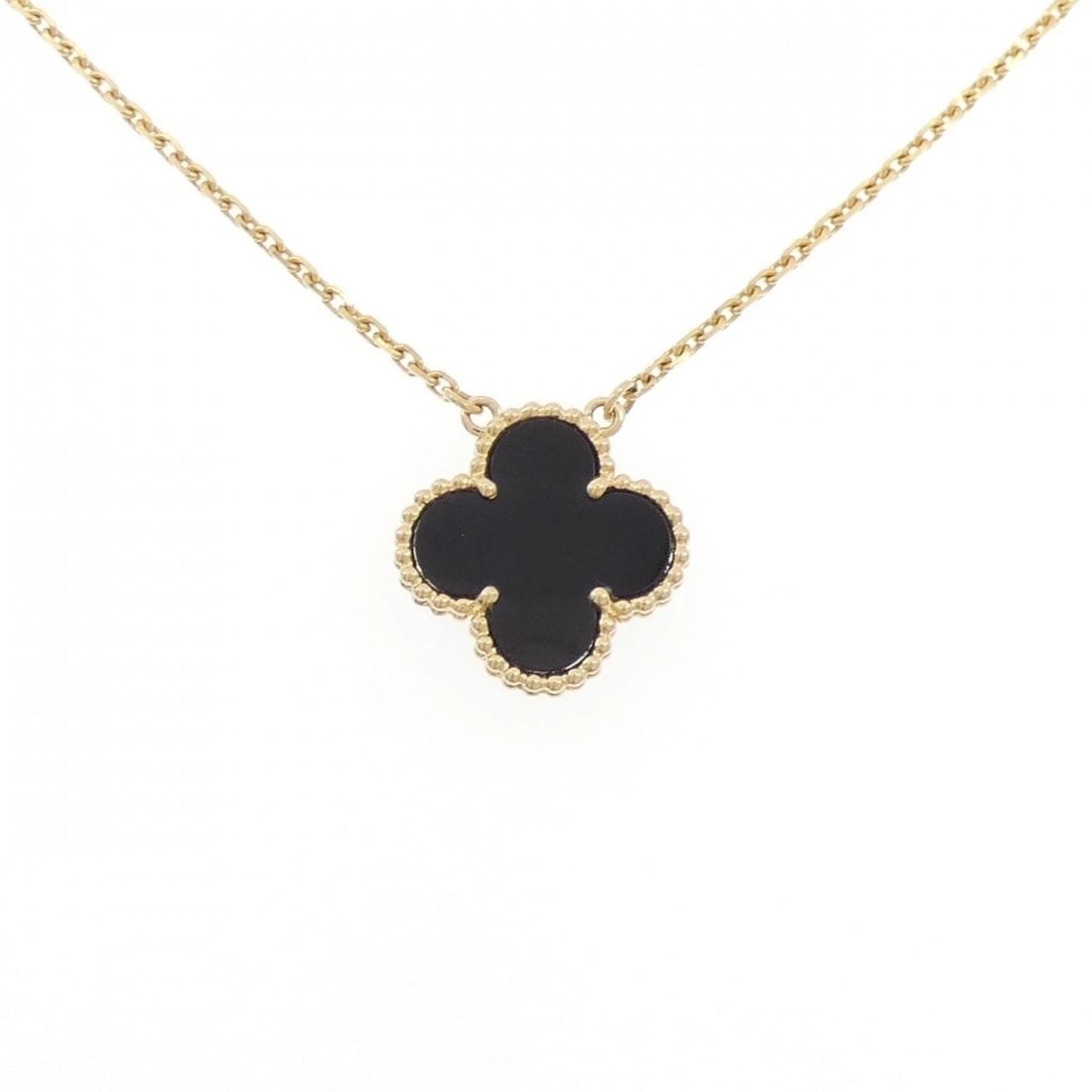 VAN CLEEF & ARPELS ALHAMBRA NECKLACE: Van Cleef & Arpels Alhambra Necklace Brand: Van Cleef & Arpels Type: Necklace Material: 750 Yellow Gold, Main Stone/Creation Onyx Color: Yellow Gold Size: 37 42cm,ActualSize Pendant top H x W: