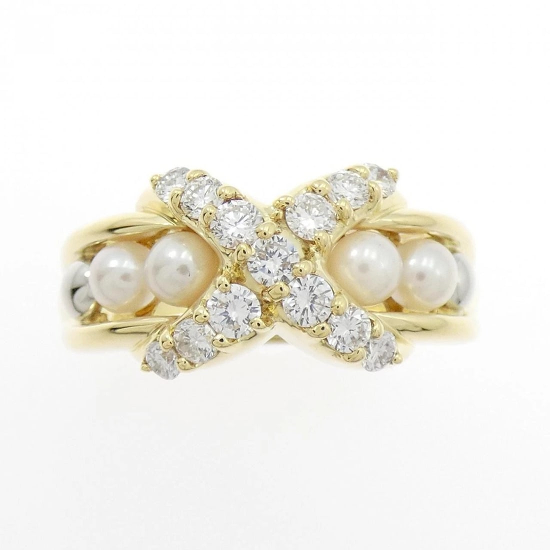 K18YG PT900 AKOYA PEARL RING: K18YG PT900 Akoya Pearl Ring Brand: Unbranded Type: Ring Material: K18 Yellow Gold Platinum 900, Main Stone/Creation akoya pearl Color: yellow gold Size: 8-8.5US Accessories: None Accessor