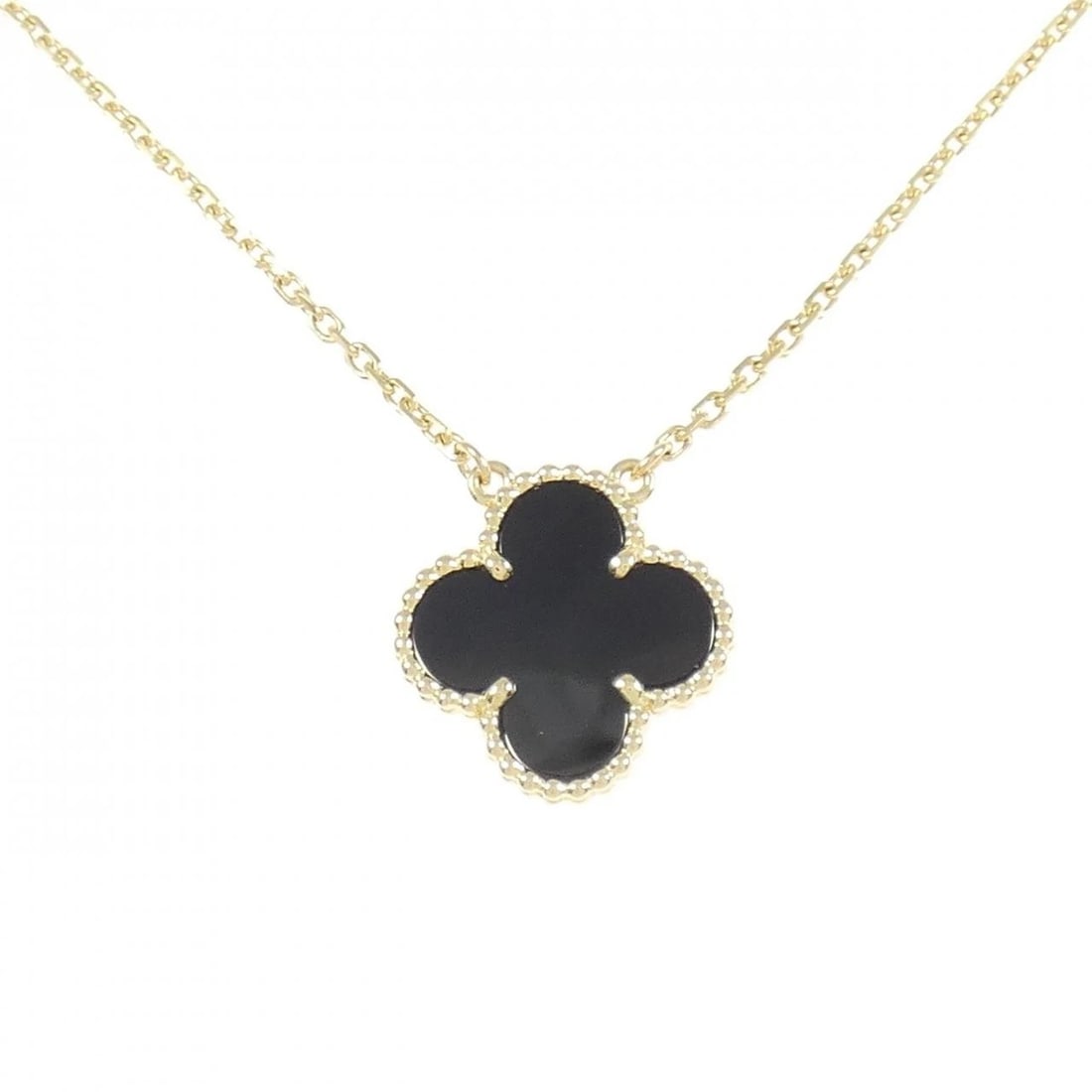 VAN CLEEF & ARPELS ALHAMBRA NECKLACE: Van Cleef & Arpels Alhambra Necklace Brand: Van Cleef & Arpels Type: Necklace Material: 750 yellow gold, Main Stone/Creation Onyx Color: yellow gold Size: 38?42cm,Actual Size Pendant length