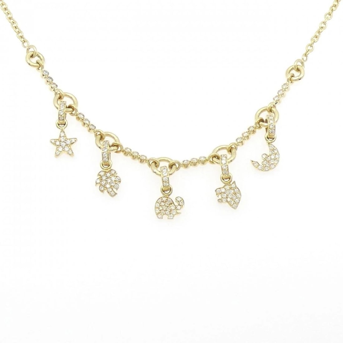 750YG STAR X MOON PAVE DIAMOND NECKLACE: 750YG Star x Moon Pave Diamond Necklace Brand: Unbranded Type: Diamond Necklace Material: 18K yellow gold, Main Stone/Creation Natural Color: yellow gold Size: 43cm Actual Size Max width