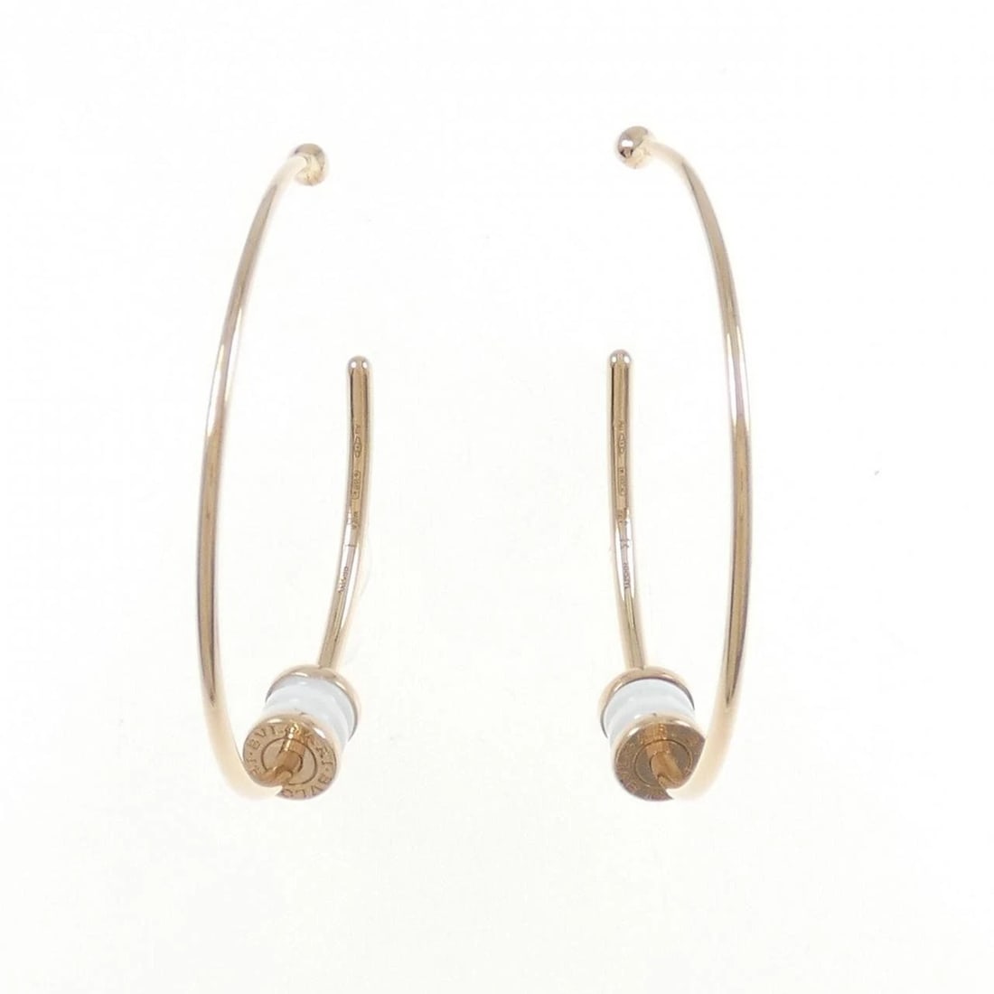 BVLGARI 750YG CERAMIC EARRINGS: BVLGARI 750YG ceramic Earrings Brand: BVLGARI Type: Earrings Material: 750 Pink Gold ceramic, Color: Pink Gold ceramic Size: ActualSize HxW: 44.3mmx6.9mm Accessories: None Accessories Notice: