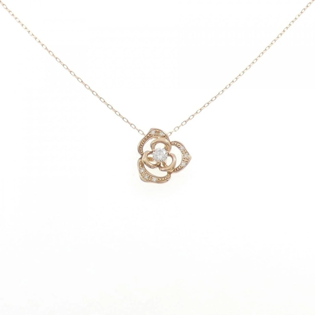 K18PG ROSE DIAMOND NECKLACE: K18PG Rose Diamond Necklace Brand: Unbranded Type: Necklace Material: K18 Pink Gold, Main Stone/Creation Natural Color: pink gold Size: 45CM ActualSizePendant top H x W: 14.5mmx13.4mm Chain Max. W