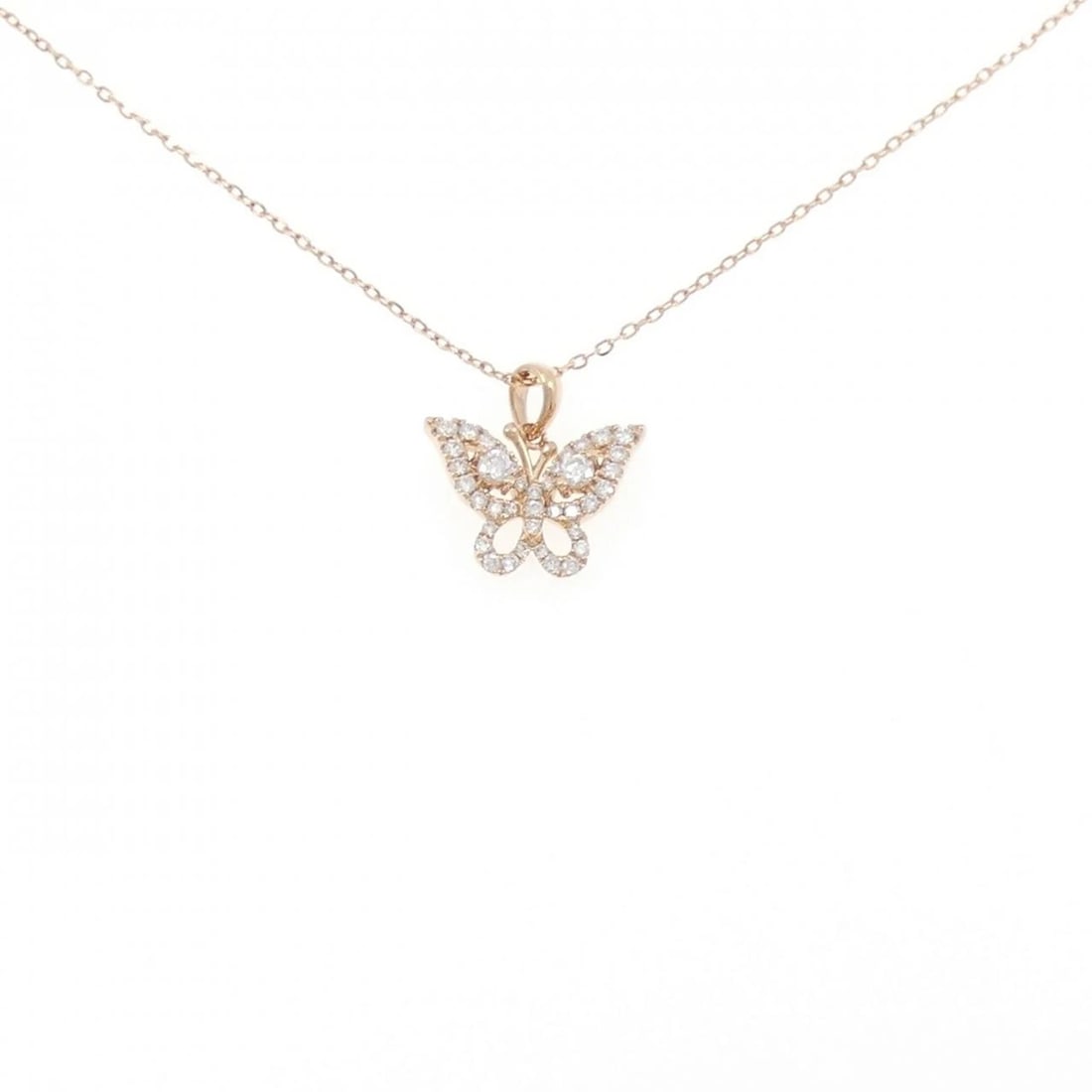 750PG BUTTERFLY DIAMOND NECKLACE: 750PG Butterfly Diamond Necklace Brand: Unbranded Type: Necklace Material: 750 Pink Gold, Main Stone/Creation Natural Color: pink gold Size: 44cm ActualSizePendant top H x W: 16.5mmx16.2mm