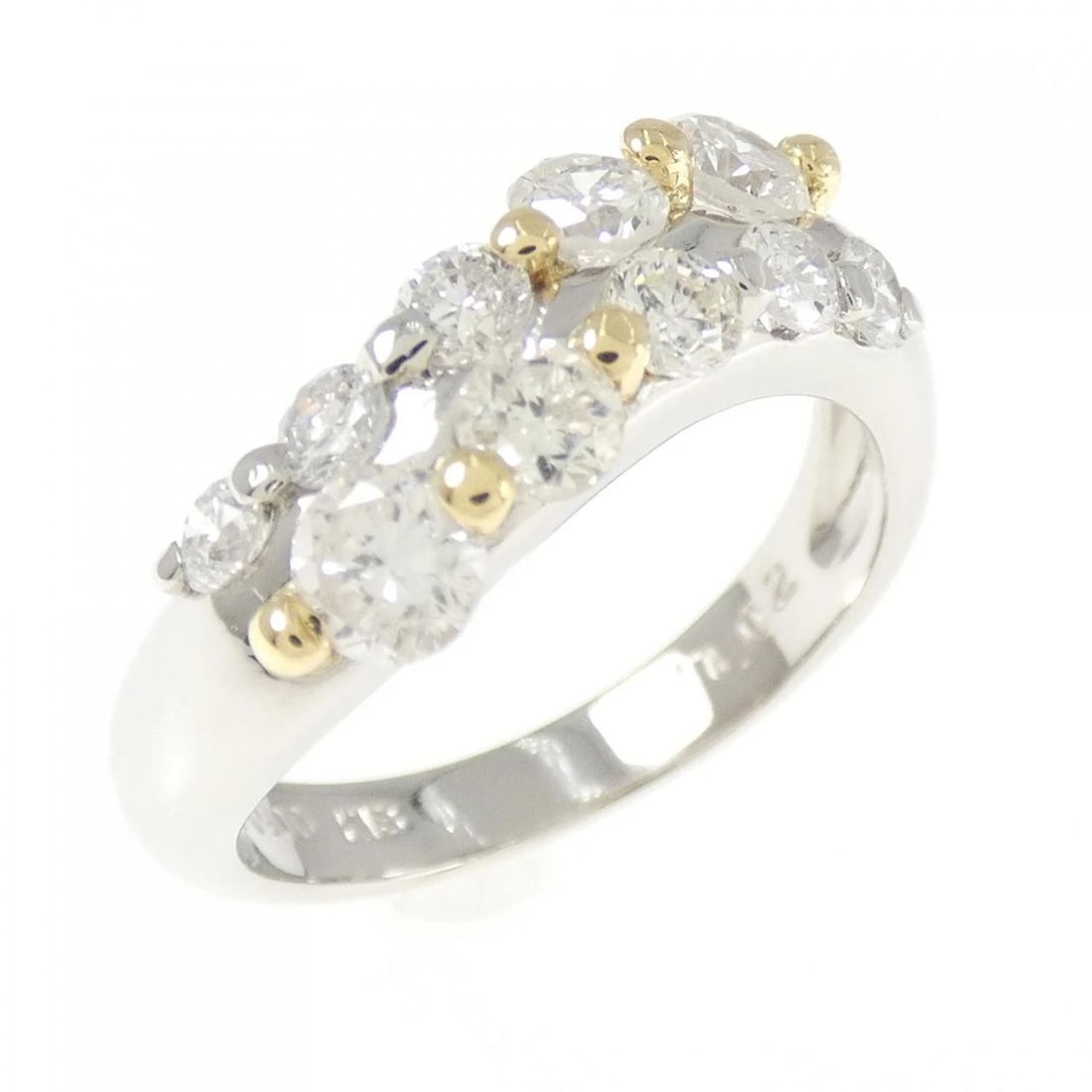 PT900 K18YG DIAMOND RING: PT900 K18YG Diamond Ring Brand: Unbranded Type: Ring Material: Platinum 900 K18 Yellow Gold, Main Stone/Creation Natural Color: Silver Size: 5.5 (US size) Accessories: None Accessories