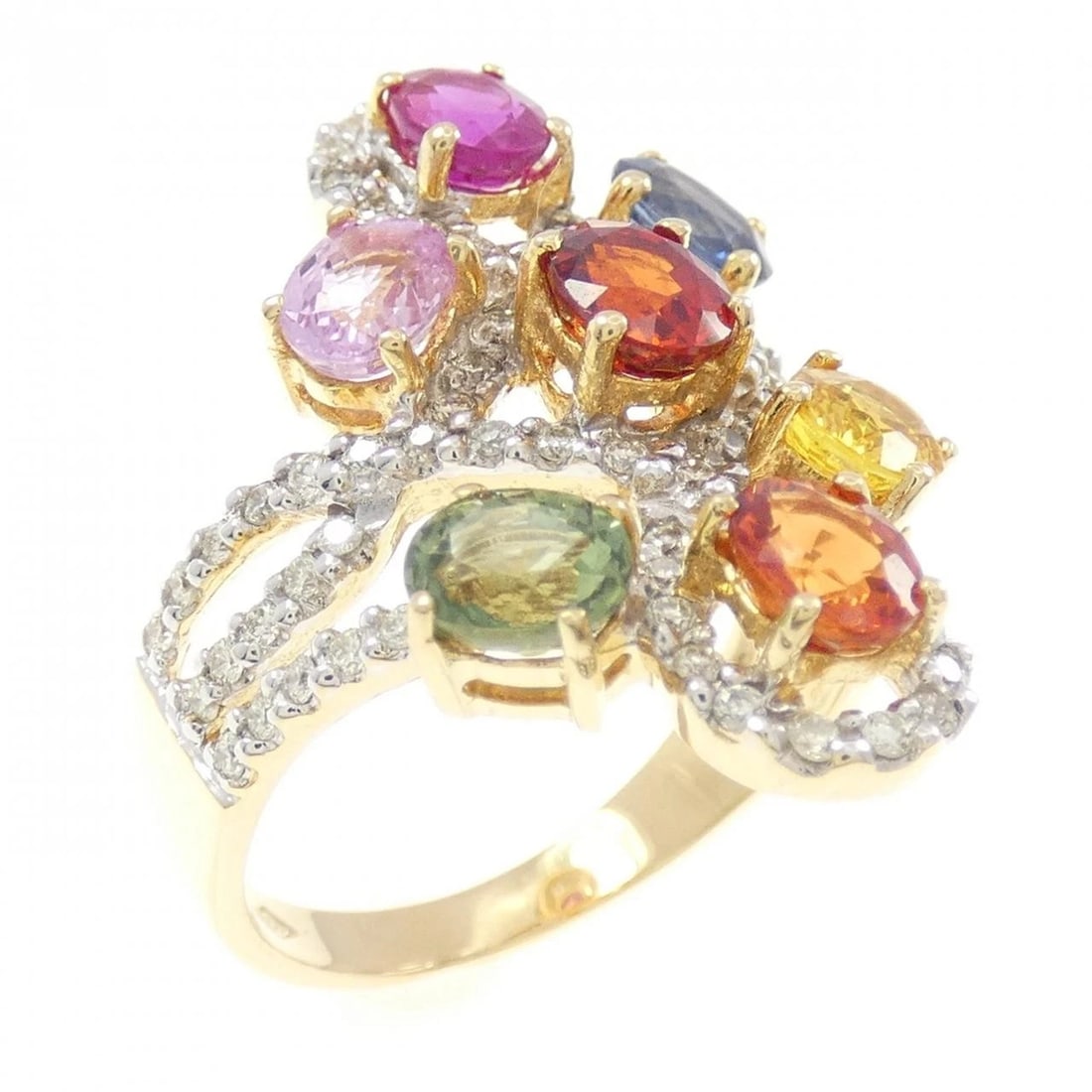 750YG/750WG SAPPHIRE RING: 750YG/750WG Sapphire Ring Brand: Unbranded Type: Sapphire Ring Material: 18K yG,WG, Main Stone/Creation sapphire Color: yG,WG Size: 9.25US Accessories: None Accessories Notice: When