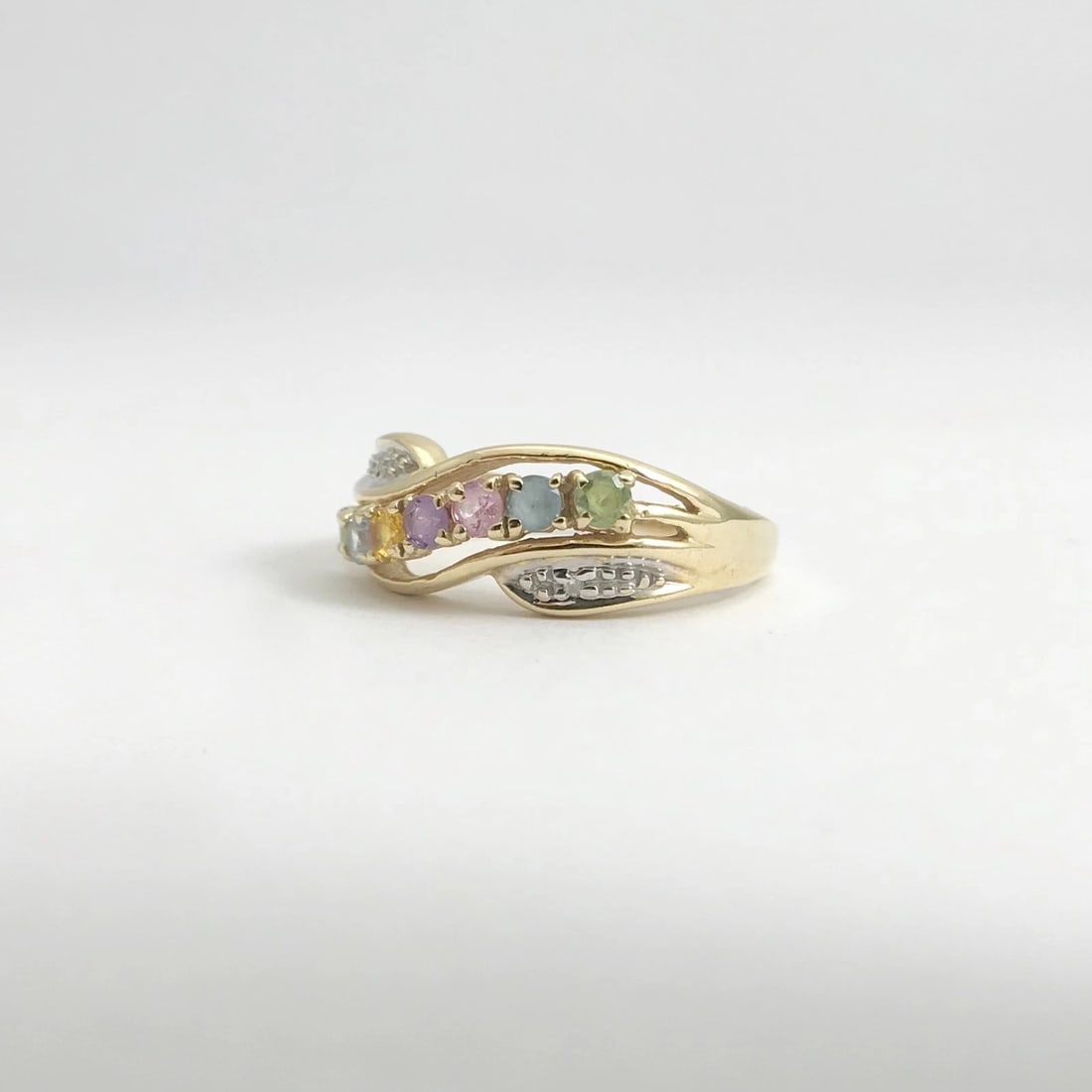 VINTAGE PERIDOT TOPAZ CITRINE MULTICOLORED GEMSTONE RING (1 of 2)