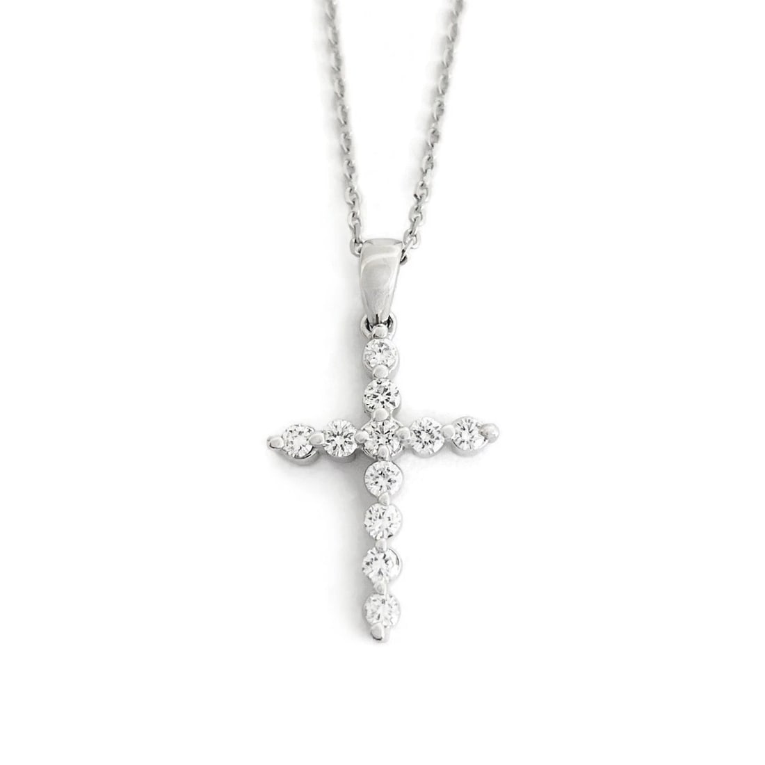 DIAMOND CROSS RELIGIOUS PENDANT NECKLACE 14K WHITE GOLD (1 of 2)