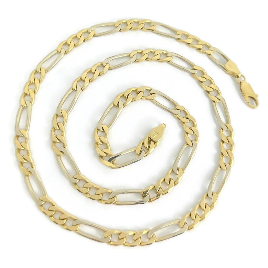 ITALIAN TWO-TONE FIGARO CHAIN NECKLACE 18K YELLOW GOLD: Italian Two-Tone Figaro Chain Necklace 18K Yellow Gold Brand: Unbranded Type: Necklace Material: 18K Yellow Gold, Color: Gold Size: Length: 20 inches Width: 5.2 mm Accessories: None