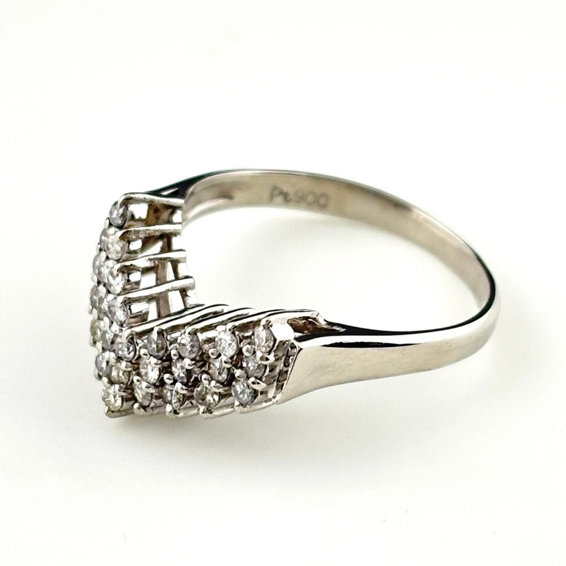 MELEE DIAMOND DESIGN RING PLATINUM: Melee diamond design Ring Platinum Brand: Unbranded Type: Ring Material: Pt900, Color: Platinum Size: US 6.5 Accessories: None Accessories Notice: When purchasing pre-owned goods, please r