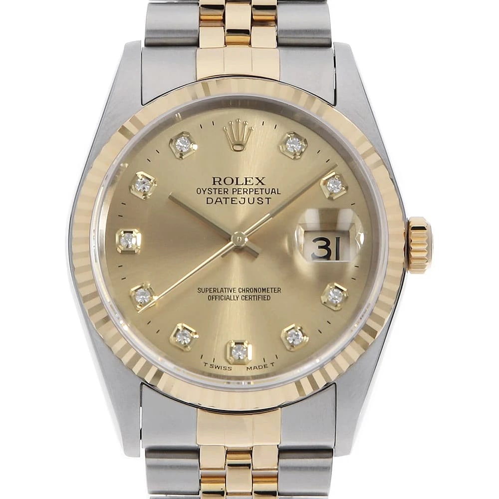 ROLEX DATEJUST 10P DIAMOND CHAMPAGNE WRIST WATCH (1 of 3)