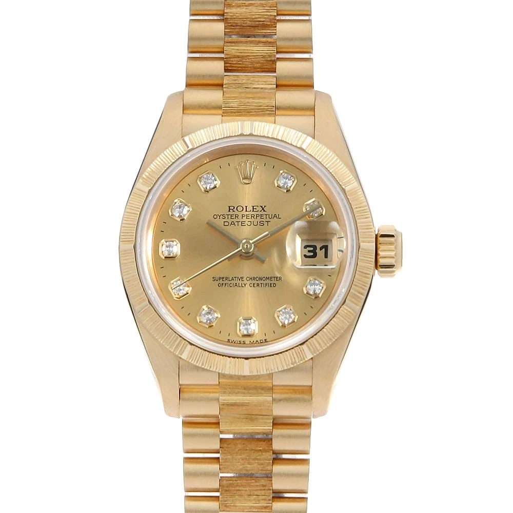 ROLEX DATEJUST BARK BEZEL DIAMOND CHAMPAGNE WRIST WATCH (1 of 7)