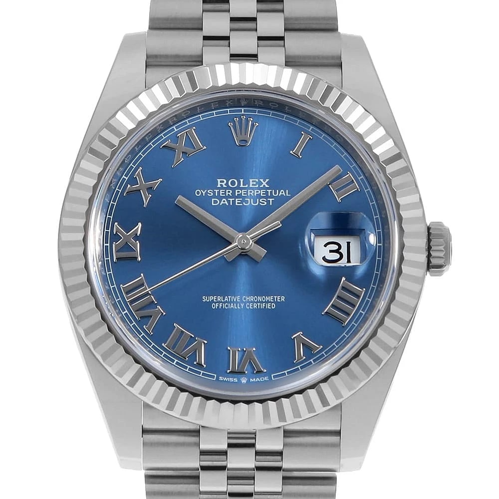 ROLEX DATEJUST 41 BLUE ROMAN 5 ROW JUBILEE BRACELET WRIST WATCH: ROLEX Datejust 41 blue Roman 5 row jubilee bracelet Wrist Watch Brand: ROLEX Type: Wrist watch Material: Band Material Stainless Steel, Case Material Stainless Steel/White gold Color: Blue Size: C