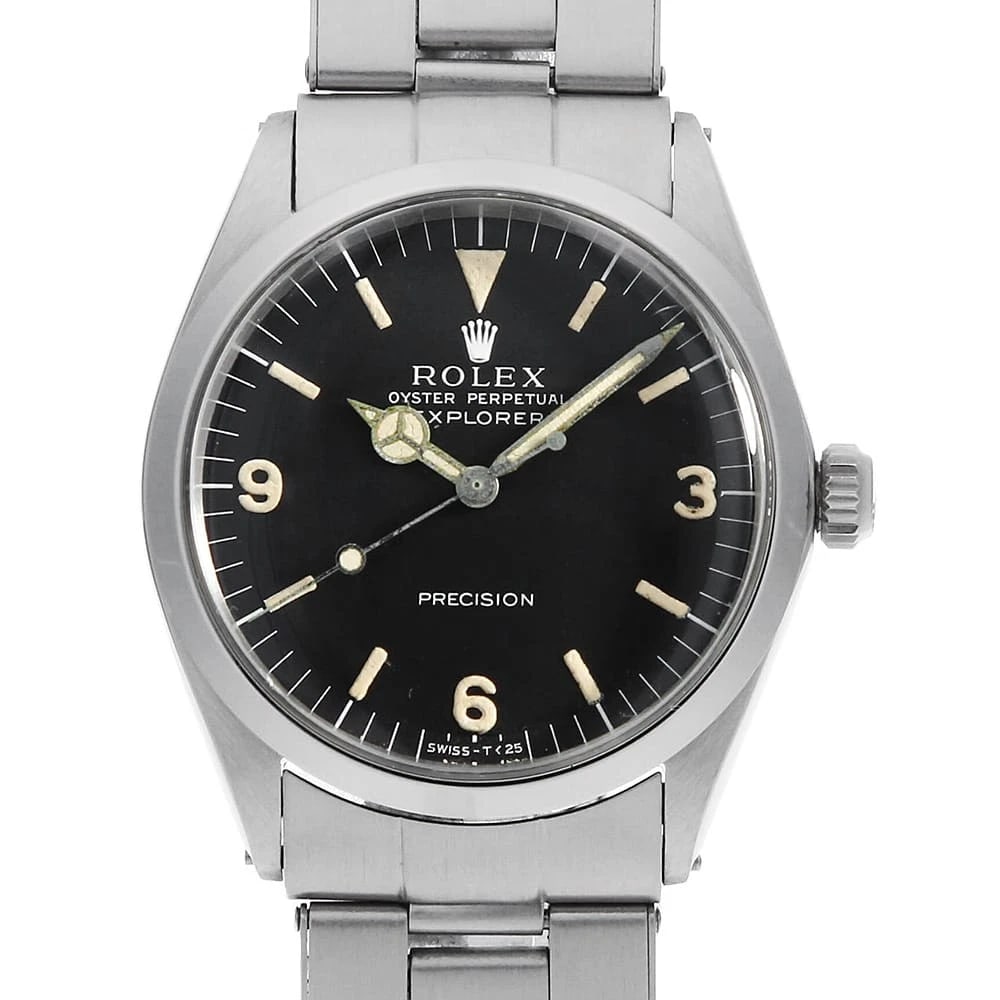 ROLEX EXPLORER BLACK ANTIQUE WRIST WATCH: ROLEX Explorer black antique Wrist Watch Brand: ROLEX Type: Wrist watch Material: Band Material Stainless Steel, Case Material Stainless Steel Color: Black Size: Case:W34mm Circumference of Wrist: