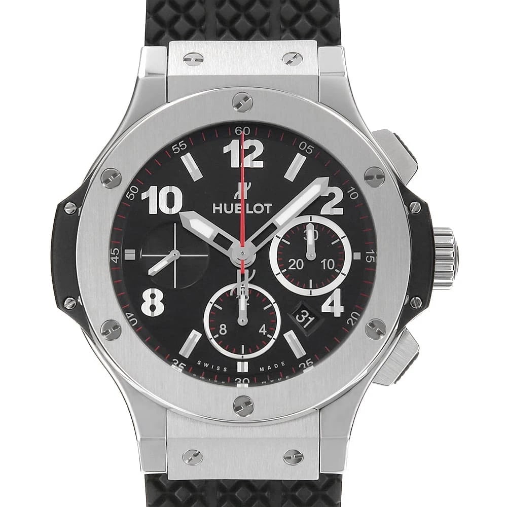 HUBLOT BIG BANG STEEL SECOND HAND WRIST WATCH: HUBLOT Big bang steel second hand Wrist Watch Brand: HUBLOT Type: Wrist watch Material: Band Material rubber, Case Material Stainless Steel Color: Black Size: Case:W44mm Accessories: None