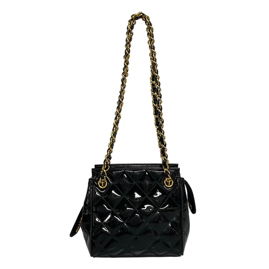 CHANEL MATELASSE - BLACK PATENT LEATHER SHOULDER BAG GOLD HARDWARE SHOULDER BAG (1 of 11)
