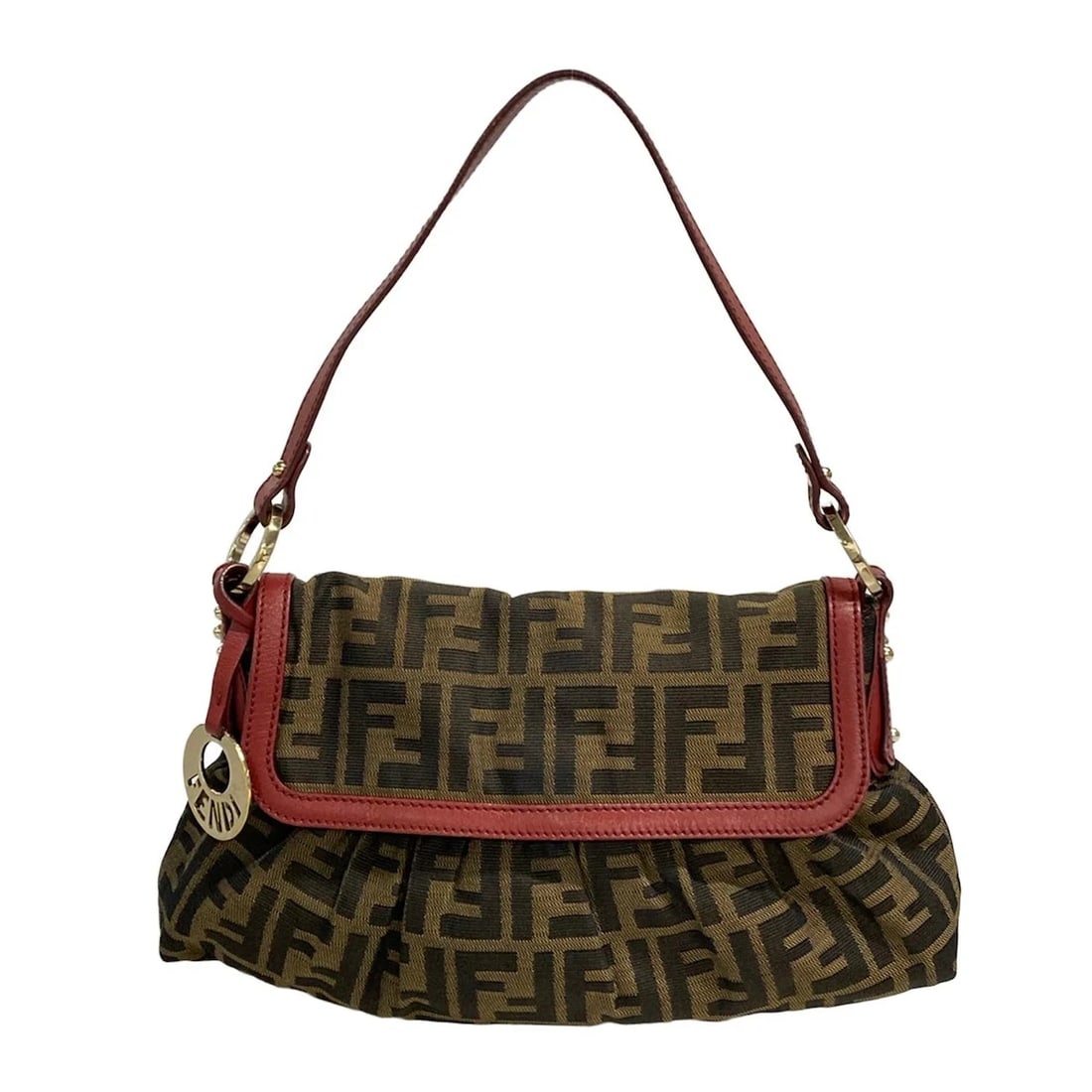 FENDI CHEF BAG ZUCCA PATTERN BROWN BLACK RED JACQUARD LEATHER HANDBAG HANDBAG (1 of 12)