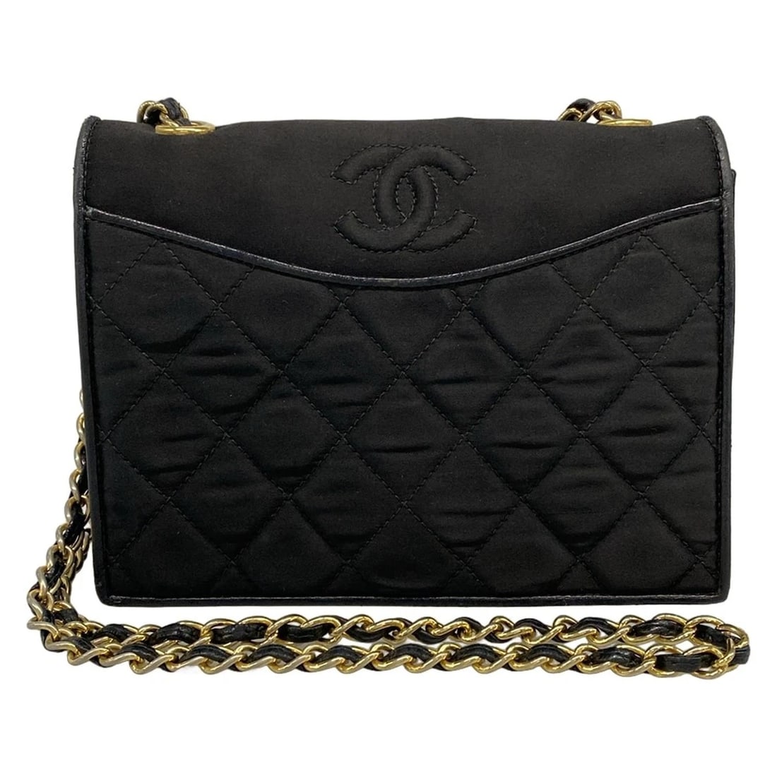 CHANEL MATELASSE - BLACK SATIN LAMBSKIN SHOULDER BAG (1 of 12)