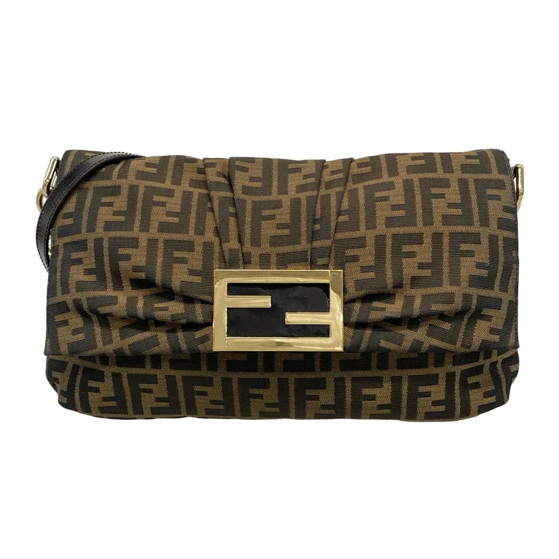 FENDI ZUCCA BROWN BLACK JACQUARD PATENT LEATHER SHOULDER BAG: FENDI Zucca Brown Black Jacquard Patent Leather Shoulder Bag Brand: FENDI Type: Shoulder Bag Material: Jacquard, Patent Leather Color: Brown, Black Size: Height : 9.06 inch (23 cm) Width : 13.98 i