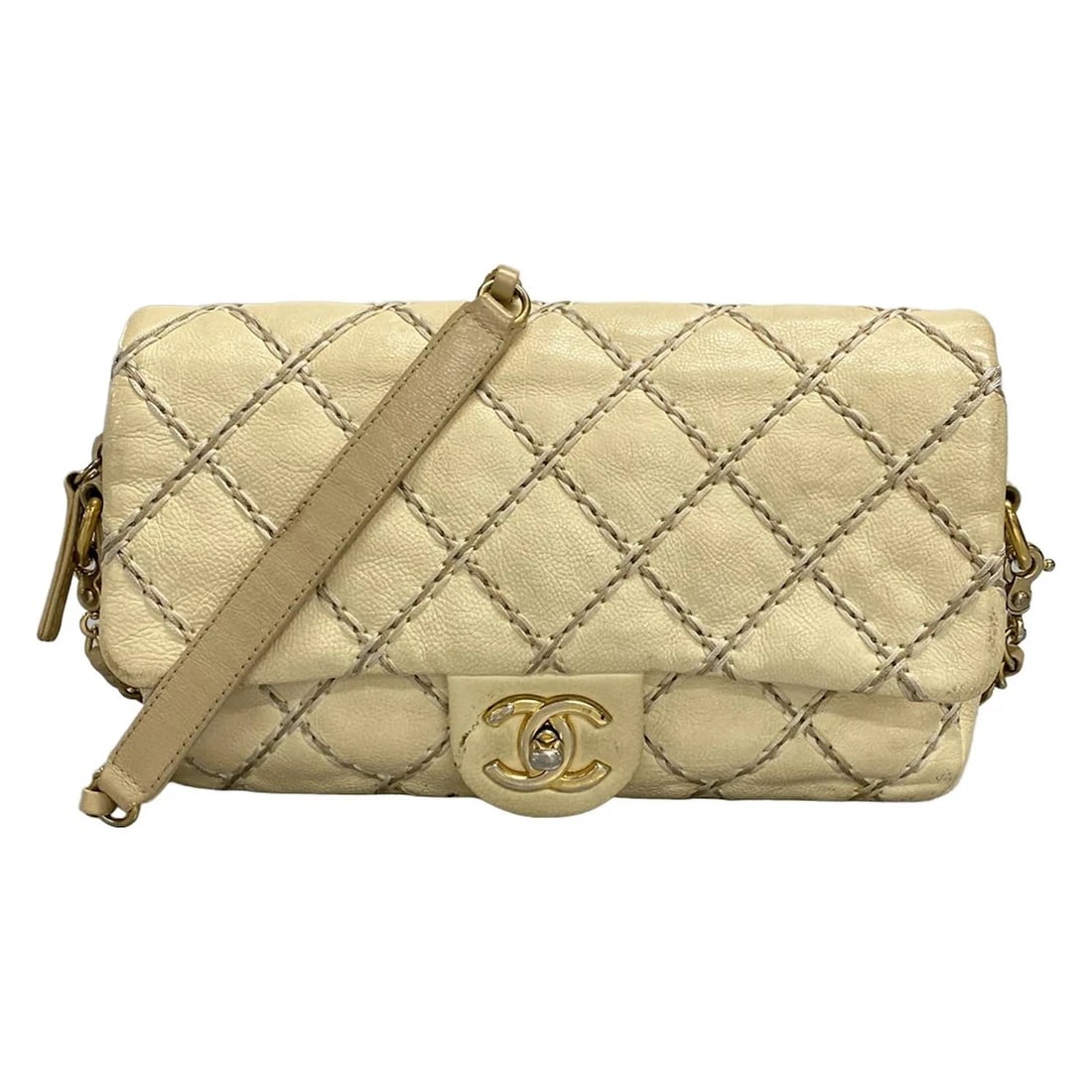 CHANEL WILD STITCH CREAM CALF SKIN SHOULDER BAG SHOULDER BAG: CHANEL Wild Stitch Cream Calf Skin Shoulder Bag Shoulder Bag Brand: CHANEL Type: Shoulder Bag Material: Calf Skin Color: Cream Size: Height : 5.71 inch (14.5 cm) Width : 9.06 inch (23 cm) Depth :