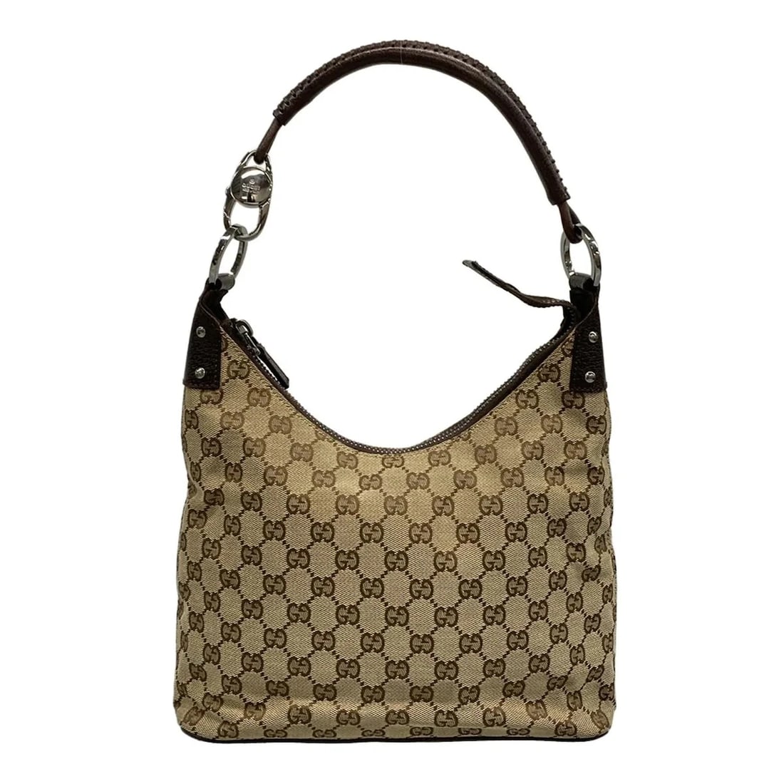GUCCI GG BEIGE DARK BROWN JACQUARD LEATHER SHOULDER BAG (1 of 12)