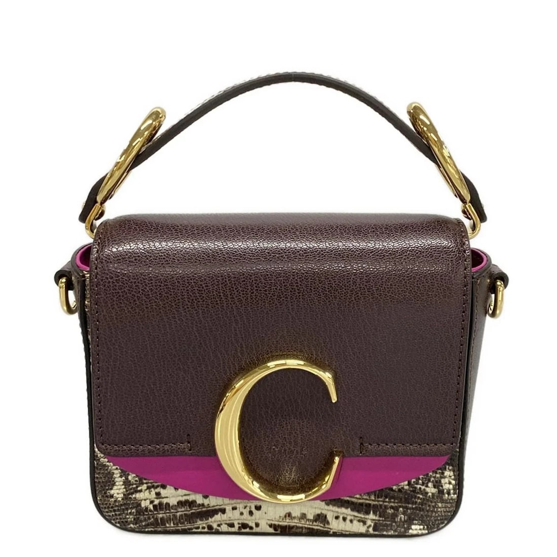 AUTH CHLOE CHLOE C MINI BAG DARK BROWN PINK WHITE LEATHER HANDBAG: Auth Chloe Chloe C Mini Bag Dark Brown Pink White Leather Handbag Brand: Chloe Type: Handbag Material: Leather Color: Dark Brown, Pink, White Size: Height : 5.31 inch (13.5 cm) Width : 6.5 inch (1