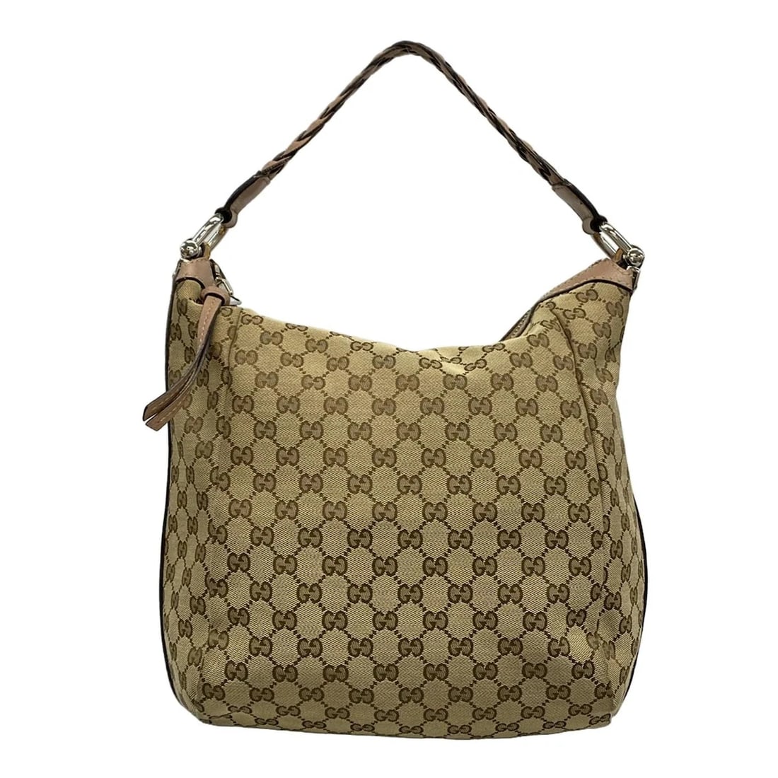 GUCCI BAMBOO BEIGE PINK JACQUARD LEATHER SHOULDER BAG: GUCCI Bamboo Beige Pink Jacquard Leather Shoulder Bag Brand: GUCCI Type: Shoulder Bag Material: Jacquard, Leather Color: Beige, Pink Size: Height : 12.6 inch (32 cm) Width : 11.81 inch (30 cm) - 1