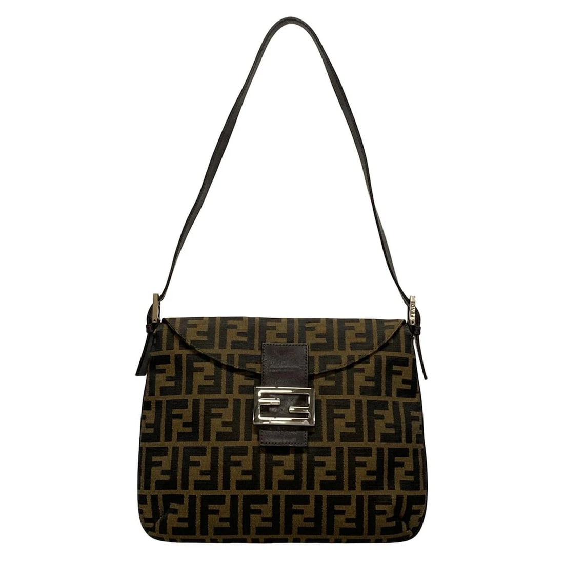 FENDI ZUCCA - DARK BROWN BLACK JACQUARD LEATHER SHOULDER BAG SHOULDER BAG: FENDI Zucca - Dark Brown Black Jacquard Leather Shoulder Bag Shoulder Bag Brand: FENDI Type: Shoulder Bag Material: Jacquard, Leather Color: Dark Brown, Black Size: Height : 9.25 inch (23.5 cm) Wi
