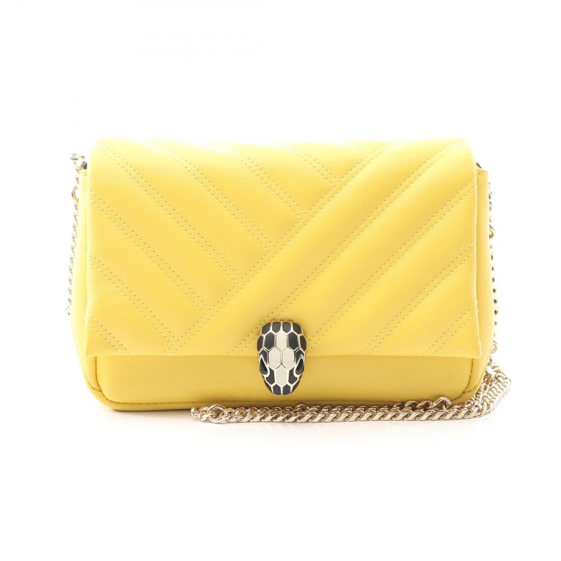 BVLGARI SERPENTI CABOCHON CHAIN SHOULDER CROSSBODY BAG: BVLGARI Serpenti Cabochon Chain Shoulder Crossbody Bag Brand: BVLGARI Type: Shoulder Bag Material: leather Color: Yellow Size: (H:4.7" x W:6.7" x D:2.2") Shoulder?116cm(45.7") Accessories: None
