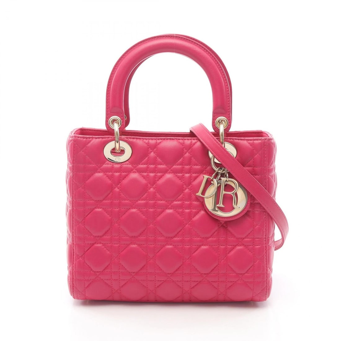CHRISTIAN DIOR LADY DIOR CANNAGE SHOULDER HANDBAG: Christian Dior LADY DIOR Cannage Shoulder Handbag Brand: Dior Type: Handbag Material: leather Color: Pink Size: (H:7.9" x W:9.4" x D:4.3") Handle?34cm(13.4") Accessories: None Accessories