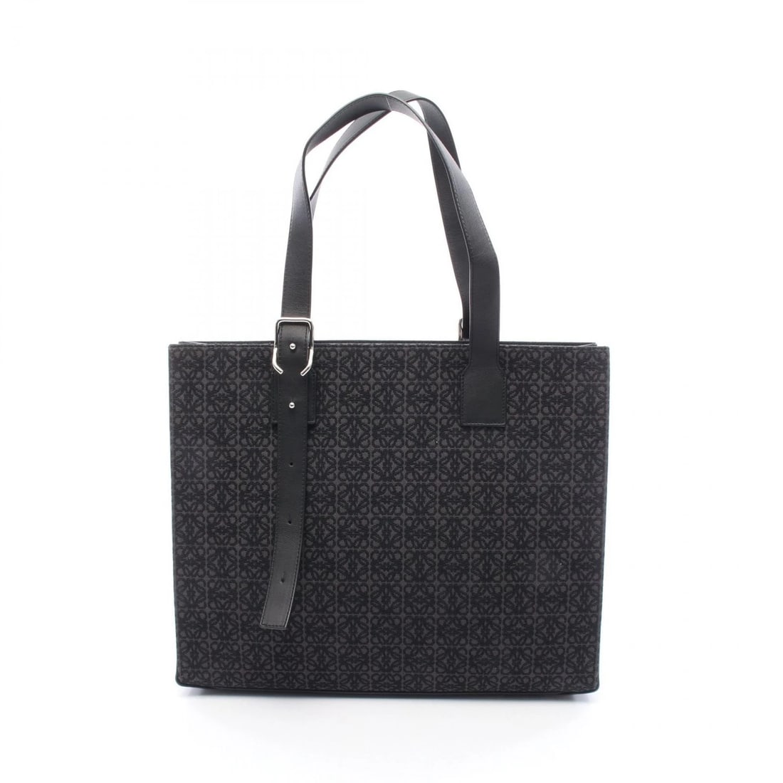 LOEWE BUCKLE HORIZONTAL ANAGRAM TOTE SHOULDER BAG TOTE BAG: LOEWE Buckle Horizontal Anagram Tote Shoulder Bag Tote Bag Brand: LOEWE Type: Tote Bag Material: canvas × leather Color: Black??ish colors × Gray??ish colors Size: (H:12.6" x W:15.4" x