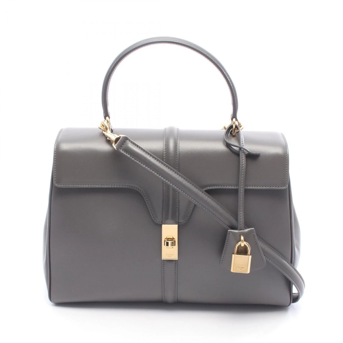 CELINE 16 SEIZE MEDIUM SHOULDER HANDBAG: CELINE 16 seize Medium shoulder Handbag Brand: CELINE Type: Handbag Material: leather Color: Gray Size: (H:9.6" x W:12.8" x D:4.7") Handle?31.5cm(12.4") Accessories: None Accessories Notice: