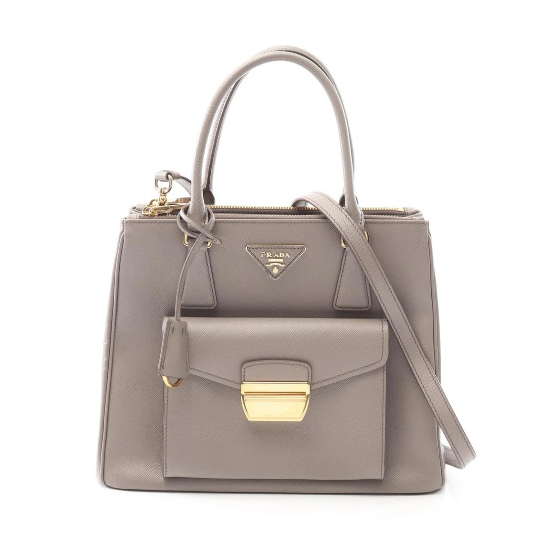 PRADA SAFFIANO LUX 2WAY SHOULDER HANDBAG: PRADA SAFFIANO LUX 2Way Shoulder Handbag Brand: PRADA Type: Handbag Material: Saffiano leather Color: Gray Size: (H:8.7" x W:11.0" x D:4.3") Handle?37cm(14.6") Accessories: None Accessories
