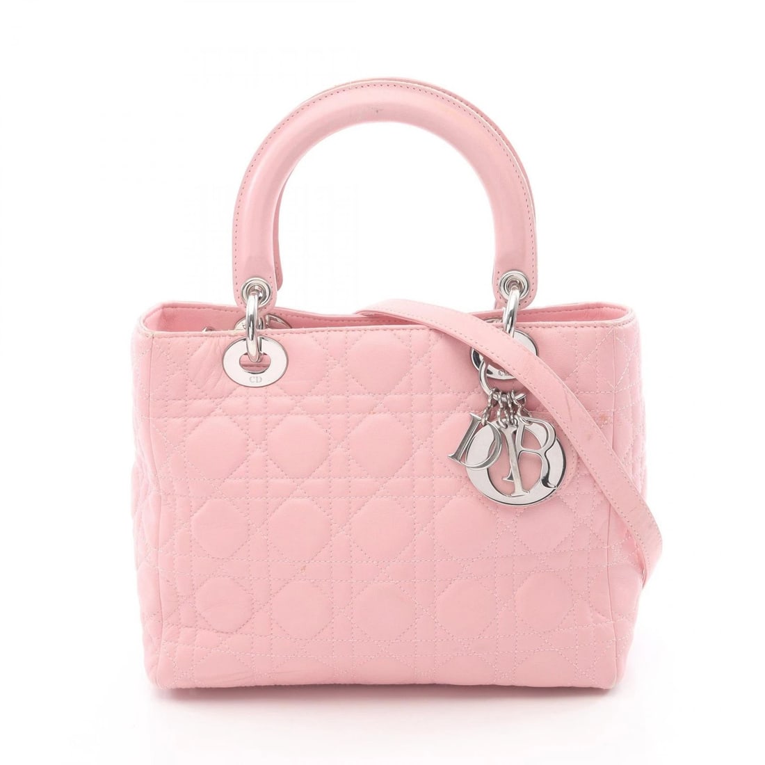 CHRISTIAN DIOR LADY DIOR CANNAGE SHOULDER HANDBAG: Christian Dior LADY DIOR Cannage Shoulder Handbag Brand: Dior Type: Handbag Material: leather Color: Pink Size: (H:7.9" x W:9.4" x D:4.3") Handle?34cm(13.4") Accessories: None Accessories