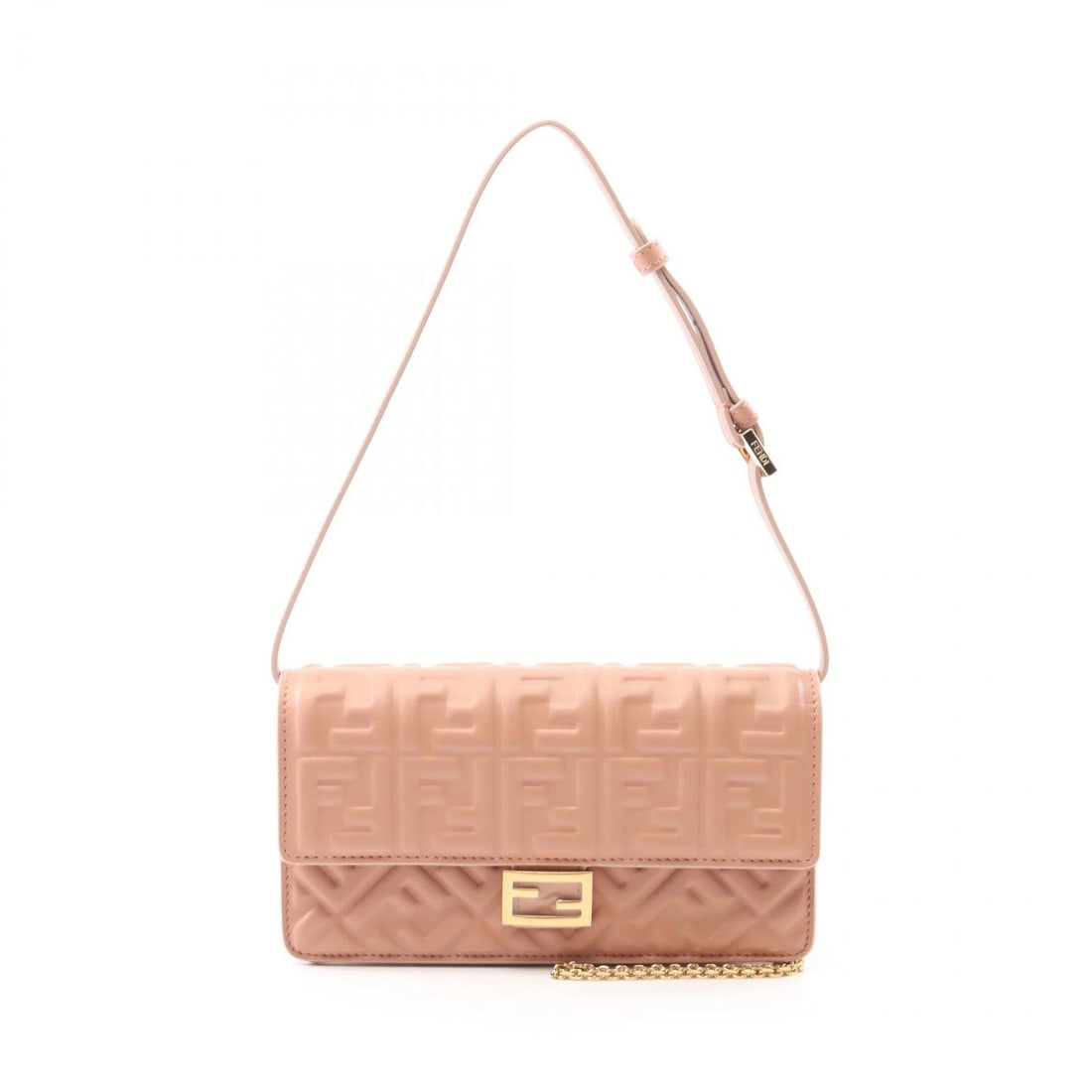 FENDI BAGUETTE ZUCCA SHOULDER BAG: FENDI Baguette Zucca Shoulder Bag Brand: FENDI Type: Shoulder Bag Material: leather Color: Pink Size: (H:4.3" x W:8.3" x D:2.4") Strap drop?22cm(8.7") Accessories: None Accessories Notice: