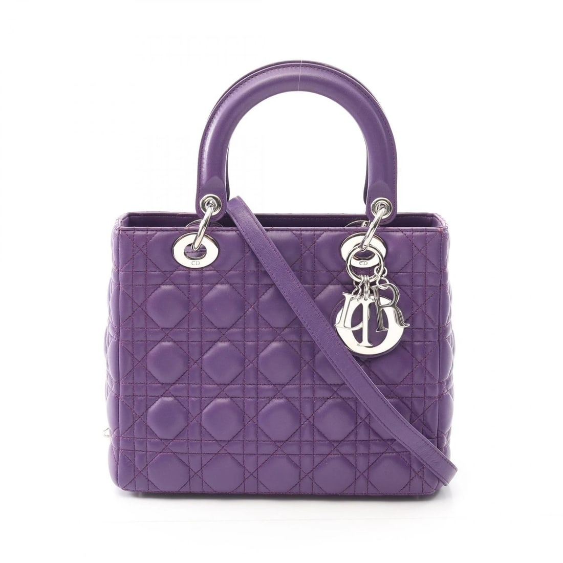 CHRISTIAN DIOR LADY DIOR CANNAGE SHOULDER HANDBAG: Christian Dior LADY DIOR Cannage Shoulder Handbag Brand: Dior Type: Handbag Material: leather Color: Purple Size: (H:7.9" x W:9.4" x D:4.3") Handle?34cm(13.4") Accessories: None Accessorie