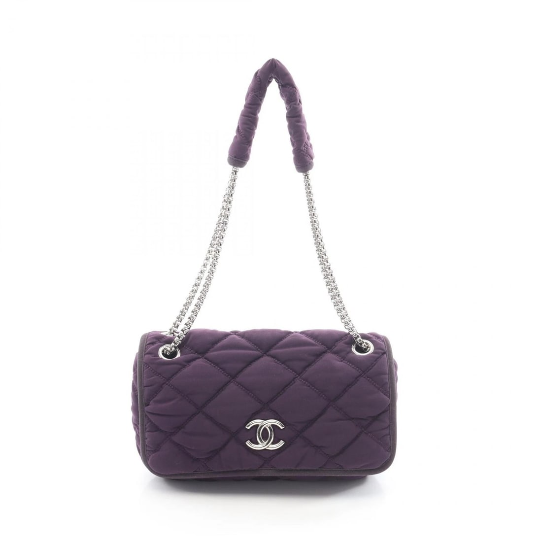 CHANEL COCO MARK CHAIN SHOULDER BAG CANVAS FABRIC QUILT PURPLE SHOULDER BAG (1 of 9)