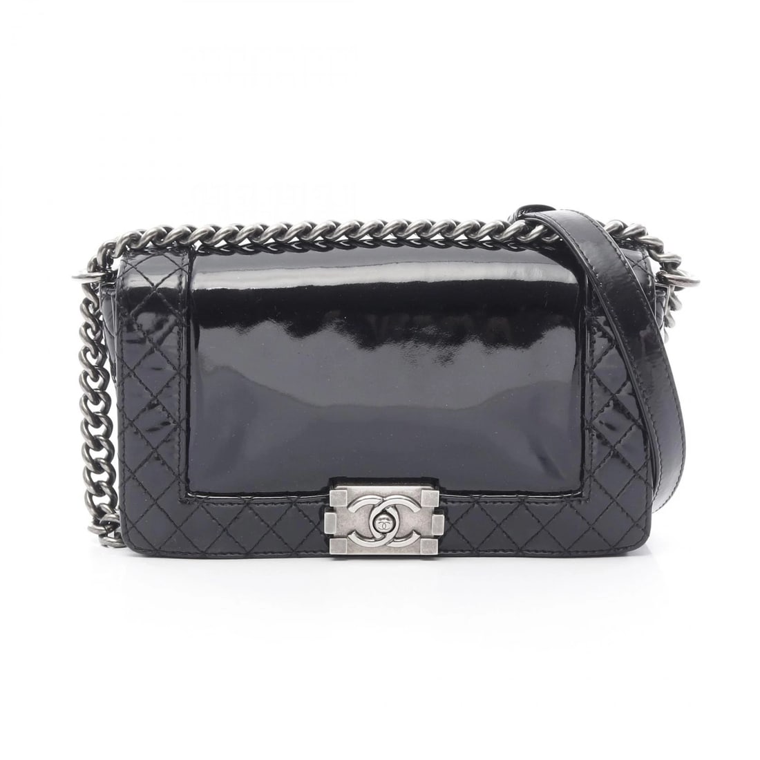CHANEL BOY CHANEL CROSSBODY CHAIN SHOULDER BAG: CHANEL Boy chanel Crossbody Chain Shoulder Bag Brand: CHANEL Type: Shoulder Bag Material: Patent leather Color: Black Size: (H:5.7" x W:9.6" x D:3.1") Shoulder?113cm(44.5") Accessories: None <
