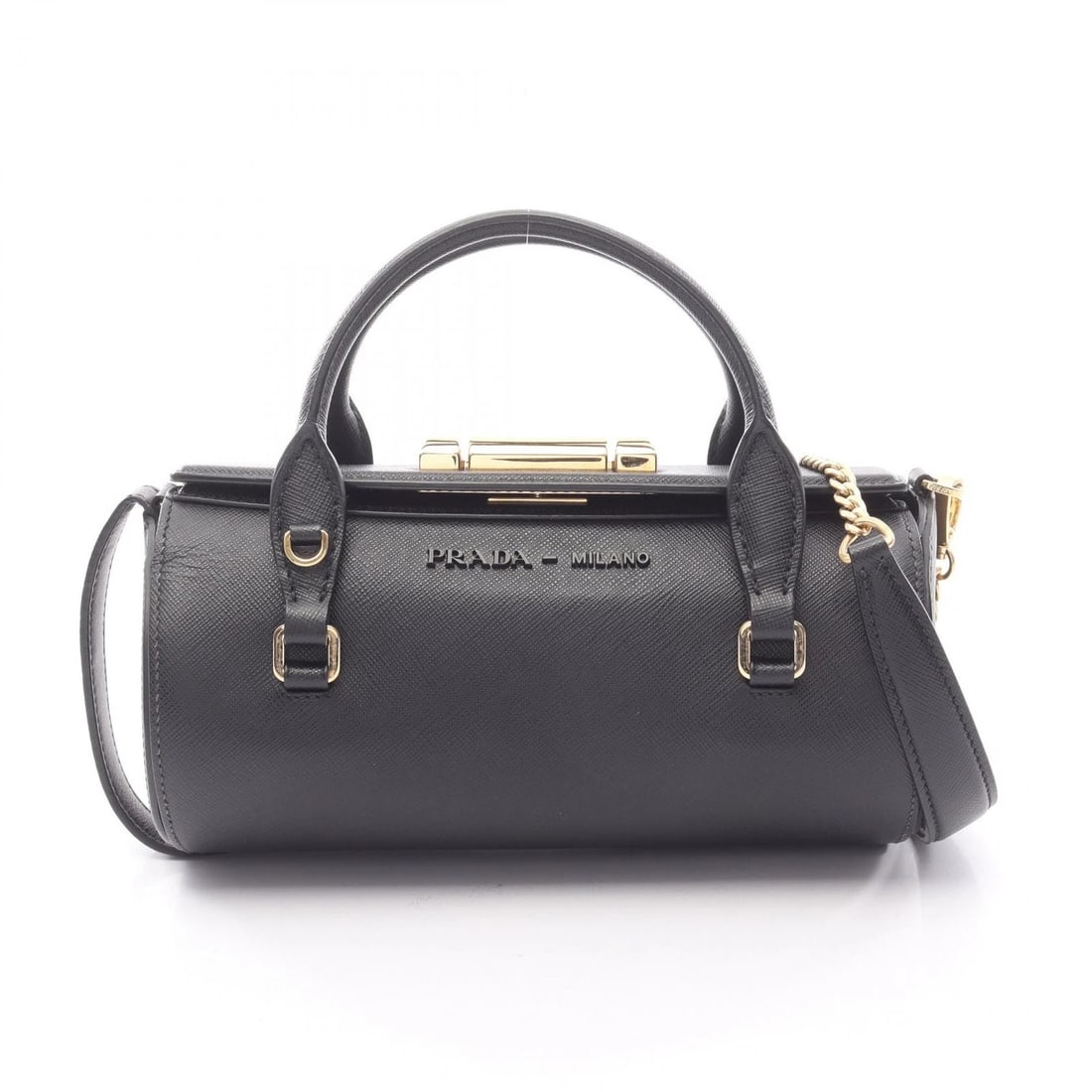 PRADA BARREL SHOUDLER CROSSBODY HANDBAG HANDBAG: PRADA Barrel Shoudler Crossbody Handbag Handbag Brand: PRADA Type: Handbag Material: Saffiano leather Color: Black Size: (H:4.1" x W:8.7" x D:2.0") Handle?34cm(13.4") Accessories: None Acc