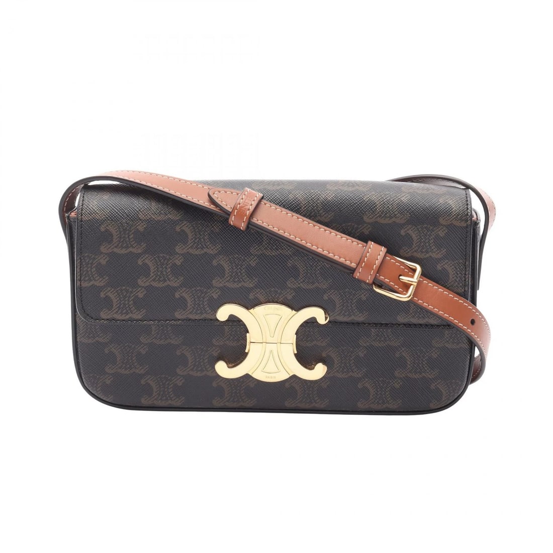 CELINE CLAUDE TRIOMPHE SHOULDER BAG: CELINE Claude Triomphe Shoulder Bag Brand: CELINE Type: Shoulder Bag Material: PVC coated canvas Color: Brown Size: (H:4.7" x W:7.9" x D:1.8") Shoulder?55(21.7") - 64cm(25.2") Accessories: None